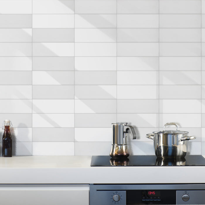 CommodiTile - Carrollton 4 in. x 12 in. Wall Tile - White Matte Installed