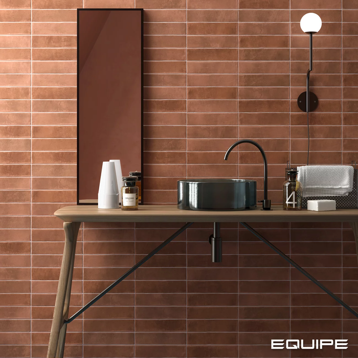 Equipe - Argile 2.5" x 10" Porcelain Tile - Cotto Wall Install