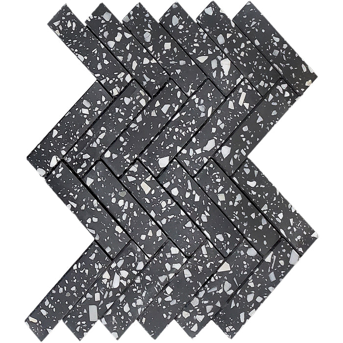 Crossville Studios - Terrazzo - 12 in. x 12 in. Porcelain Herringbone Mosaic - Spina Black