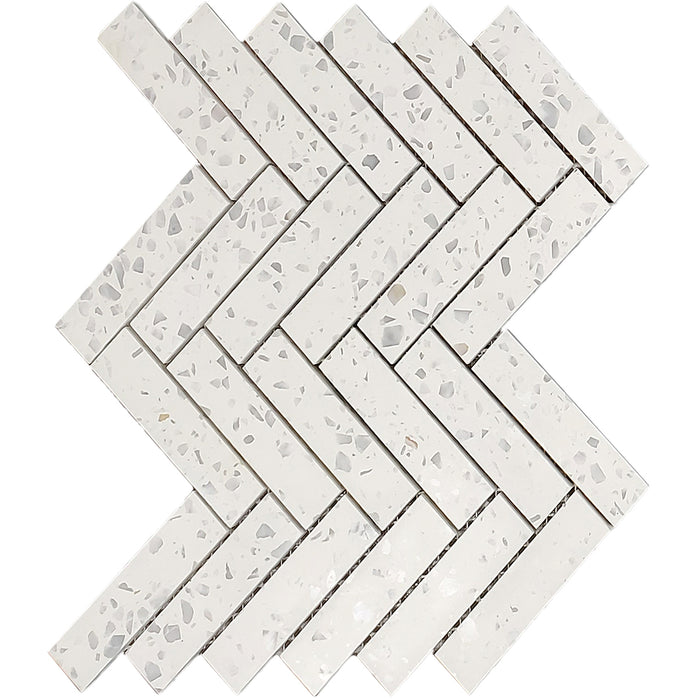 Crossville Studios - Terrazzo - 12 in. x 12 in. Porcelain Herringbone Mosaic - Spina White