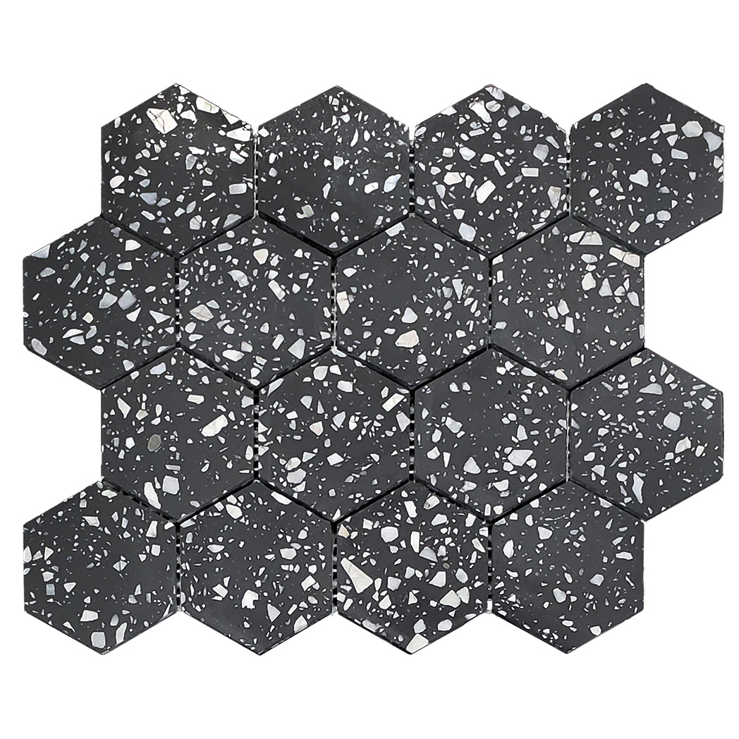 Crossville Studios - Terrazzo - 12 in. x 10 in. Porcelain Hexagon Mosaic - Esagono Black