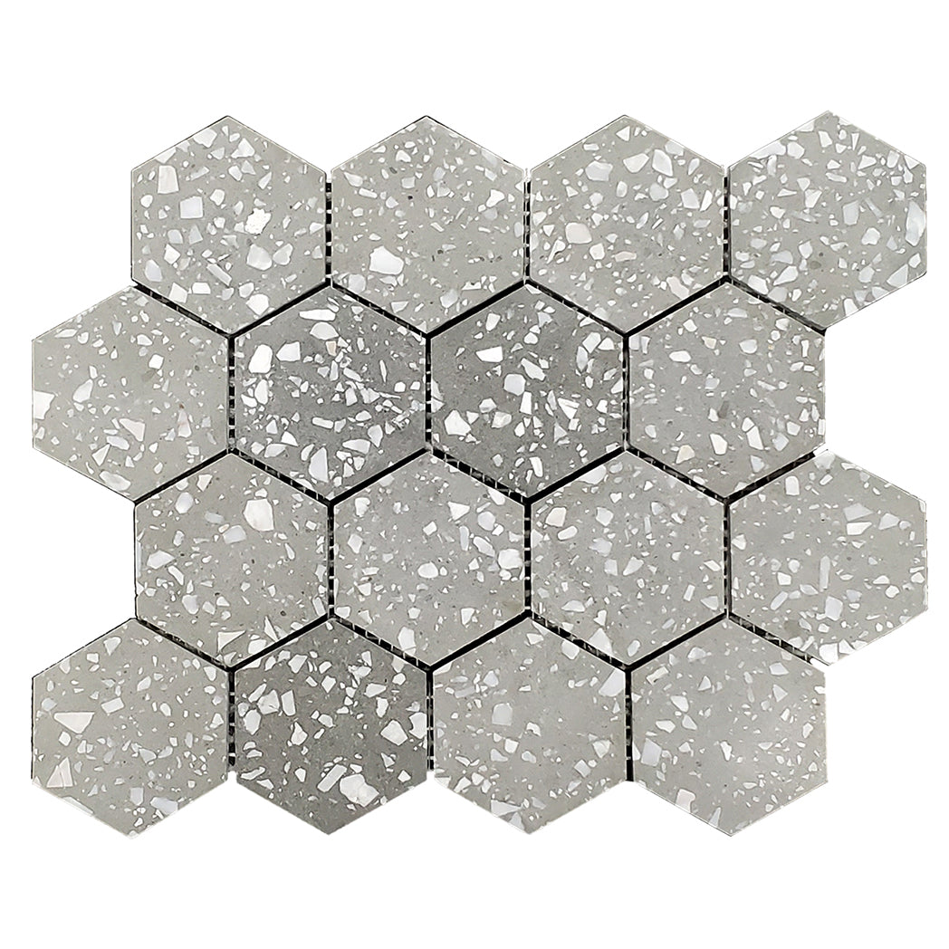 Crossville Studios - Terrazzo - 12 in. x 10 in. Porcelain Hexagon Mosaic - Esagono Grey