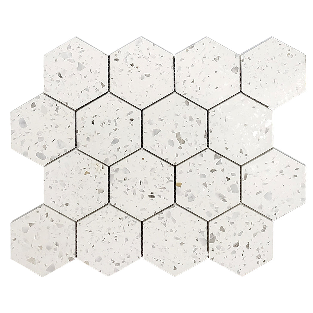 Crossville Studios - Terrazzo - 12 in. x 10 in. Porcelain Hexagon Mosaic - Esagono White