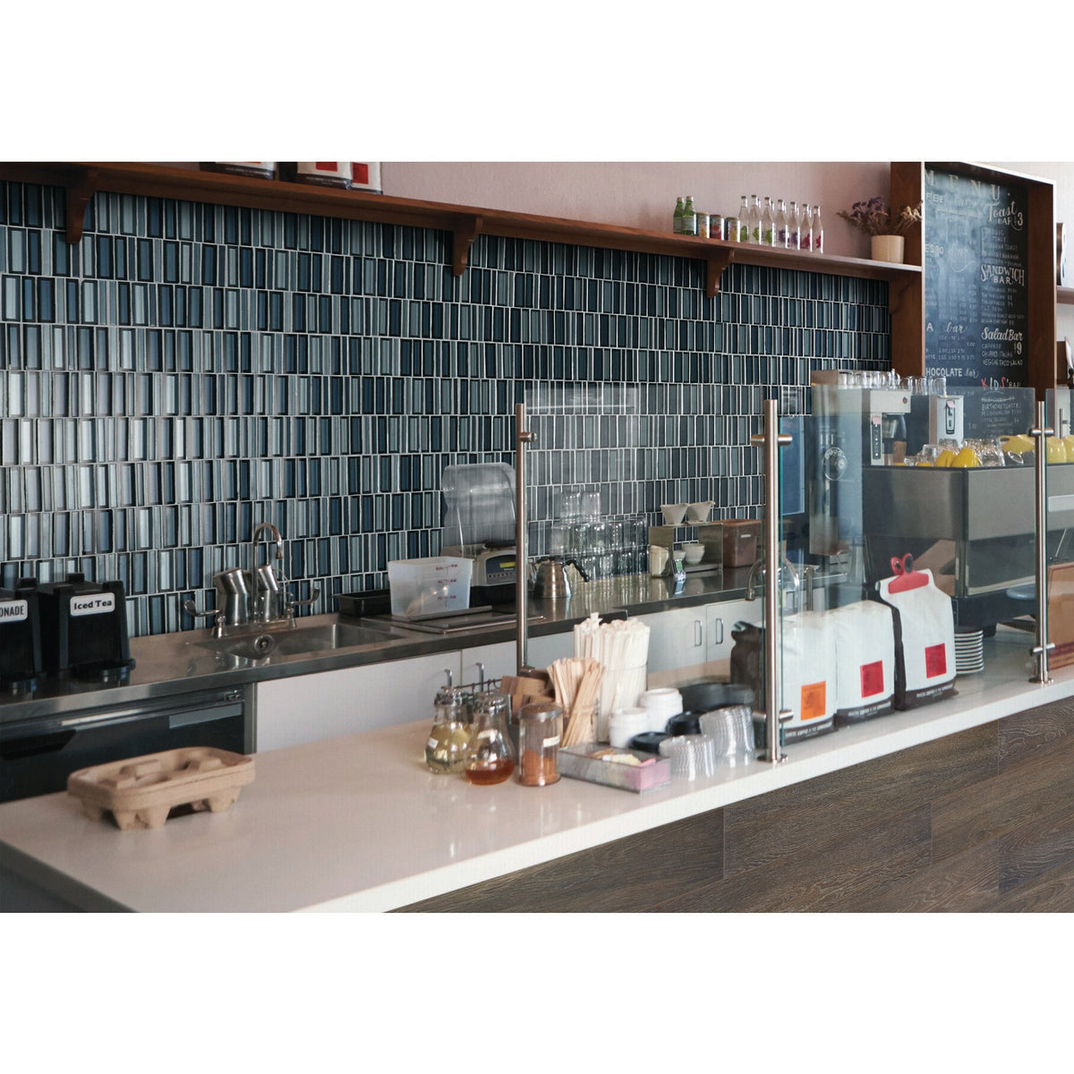 Daltile - Cascading Waters Glass Mosaic - Cerulean Swell Kitchen Wall Install