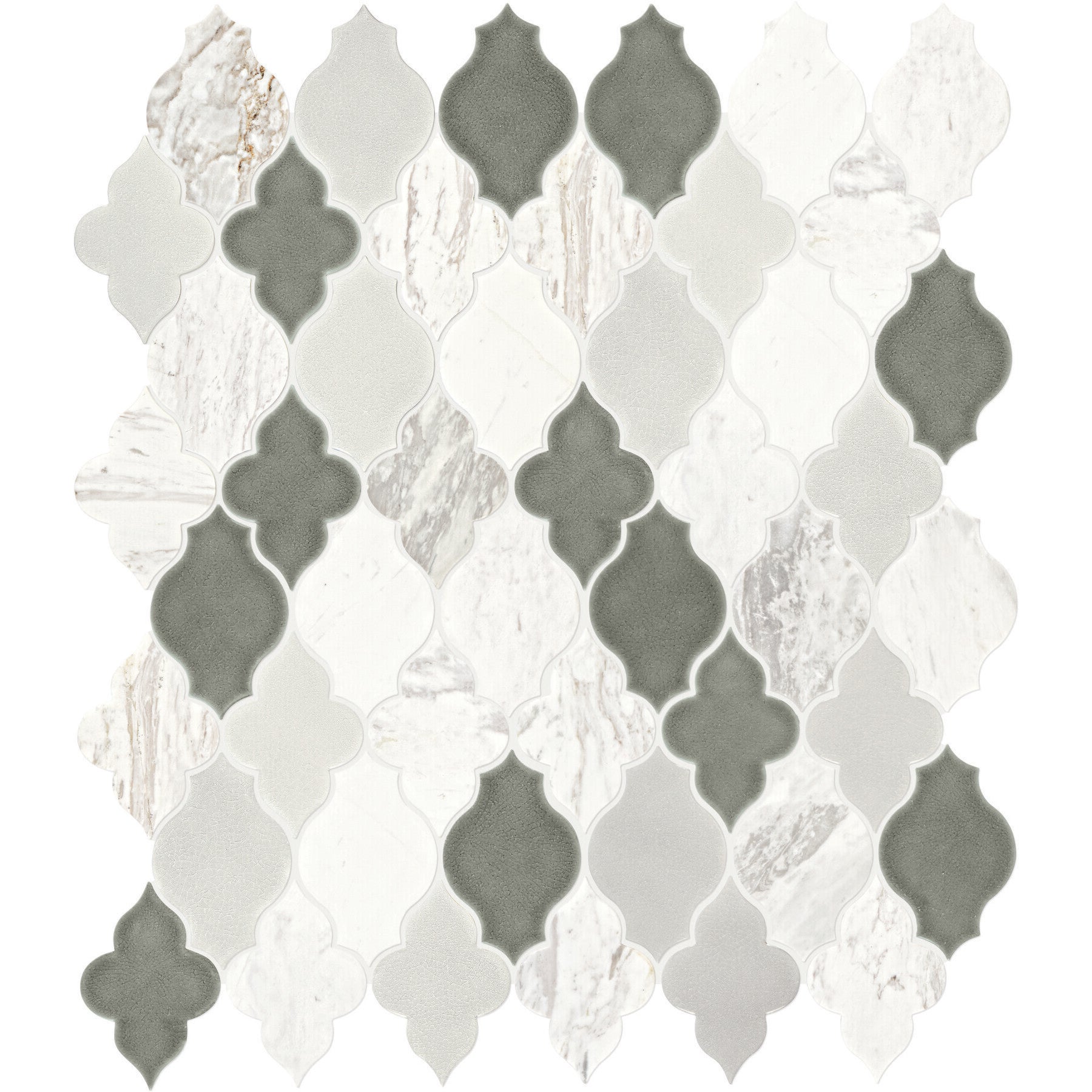 Daltile - Raine - Arabesque Mosaic - Honed - Stratus White Blend DA40