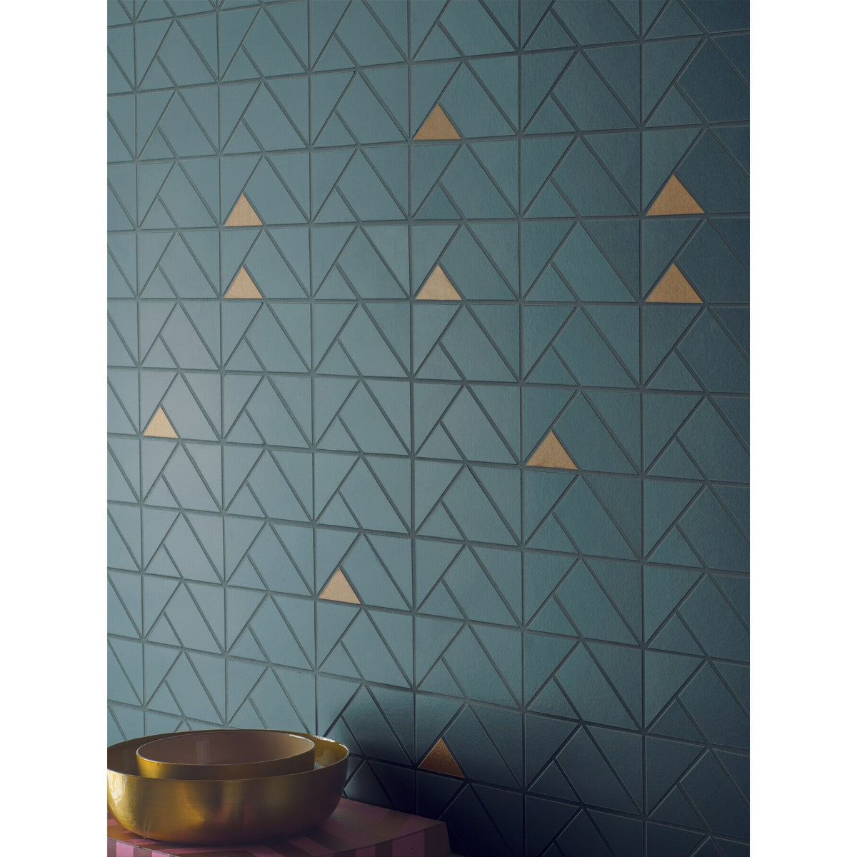 Daltile - STARE™ Collection - Eclettica Ceramic Triangle Mosaic - Sage wall installation