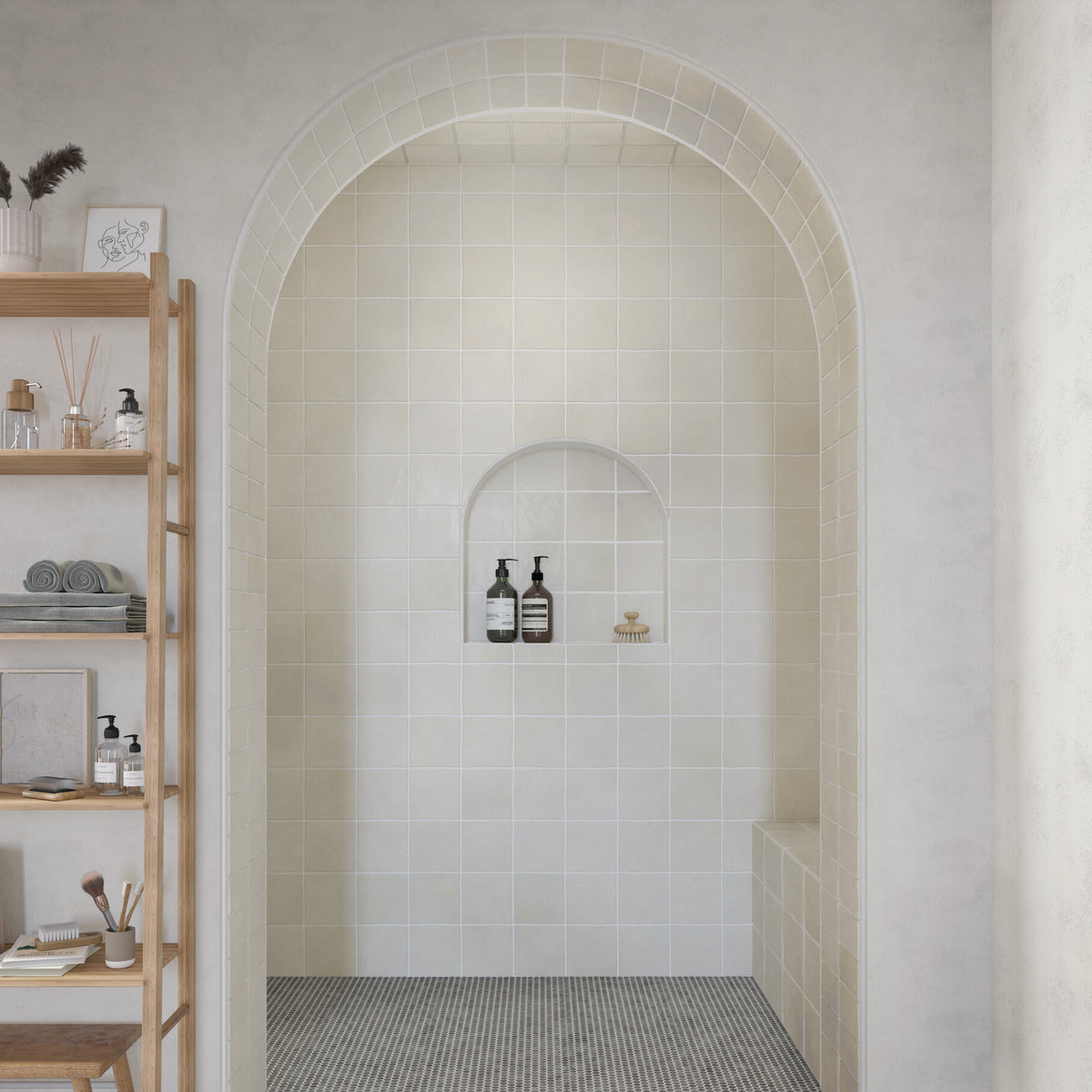 Daltile - Farrier - 5 in. x 5 in. Glazed Ceramic Wall Tile - Andalusian Grey Installed