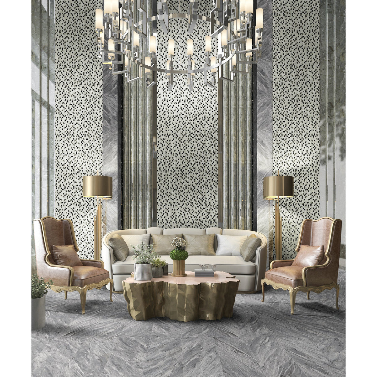 Daltile Marble Attache Lavish 12 in. x 24 in. Colorbody Porcelain Tile - Polished Stellar Grey Room Scenen