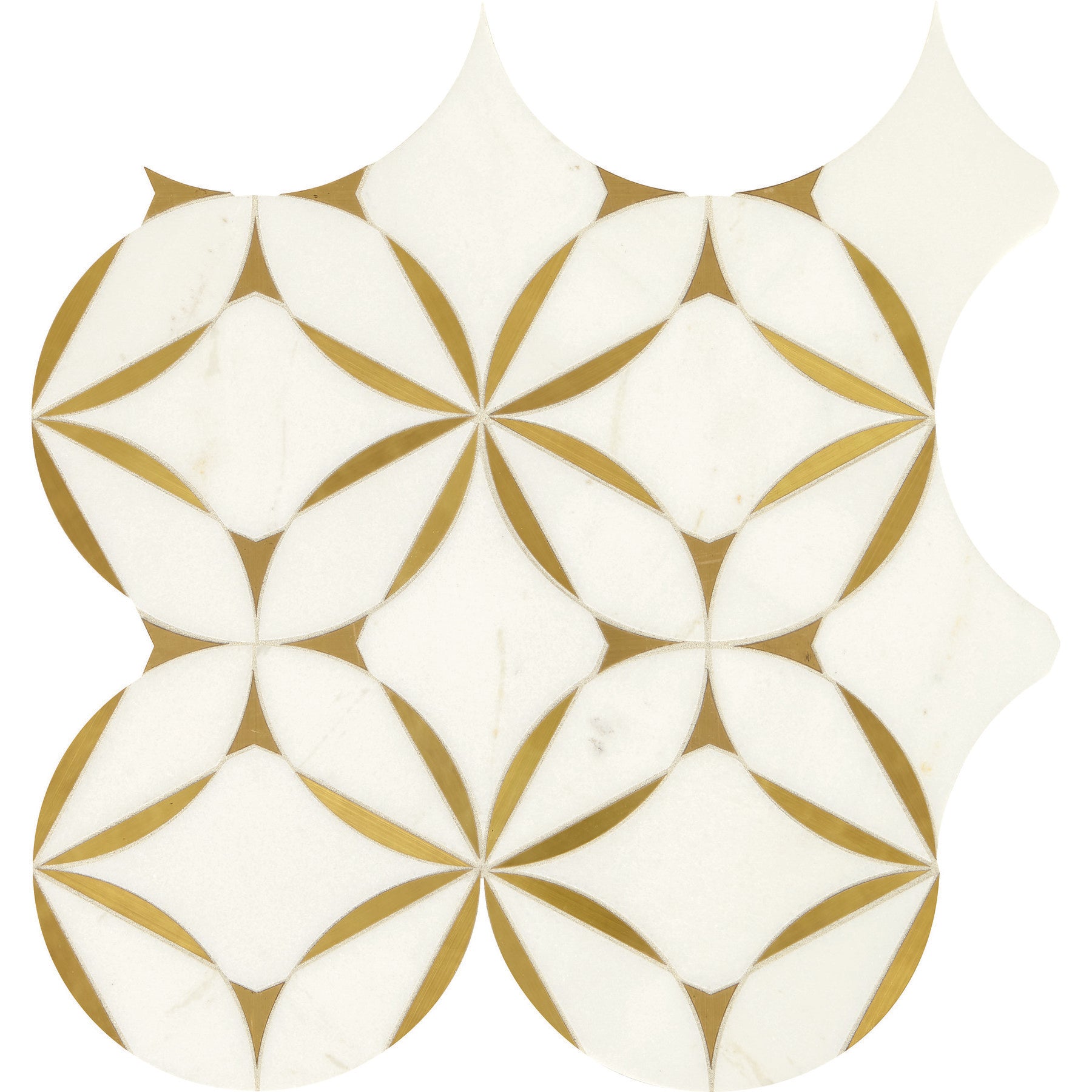Daltile - Lavaliere Blossom Mosaic - Thassos White With Brass
