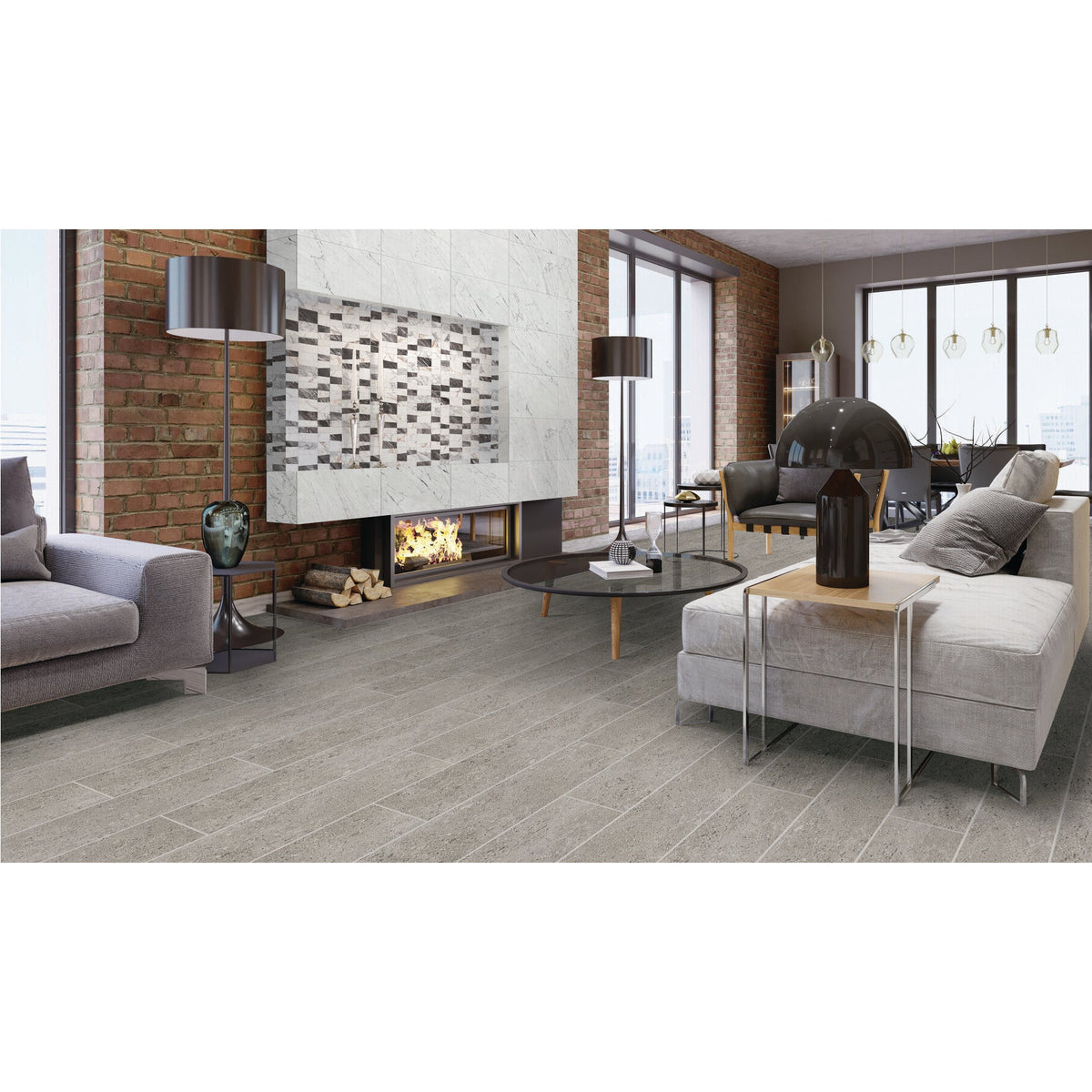 Daltile Marble Attache Lavish 12 in. x 24 in. Colorbody Porcelain Tile - Matte Diamond Carrara Room Scene