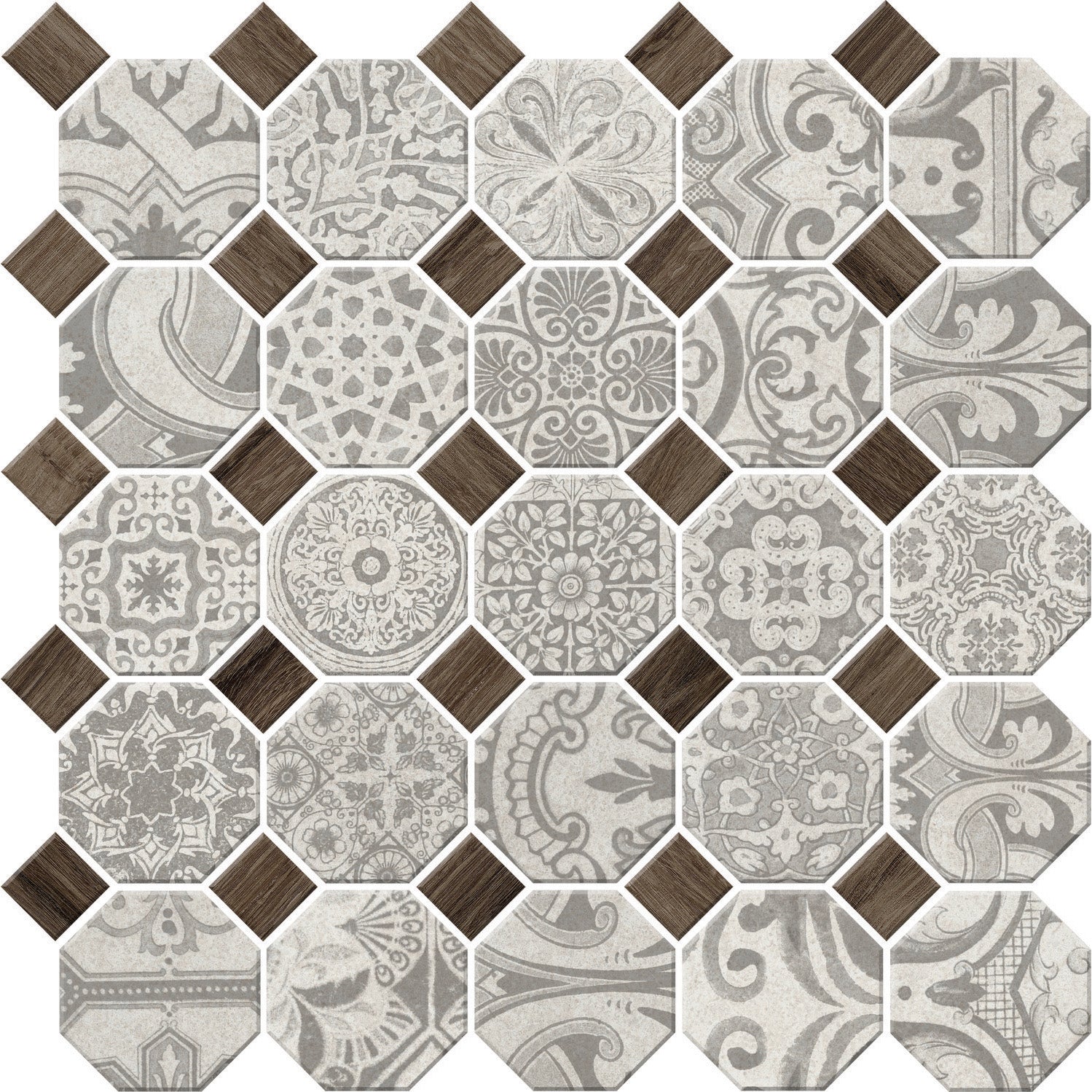 Daltile - Rhetoric - 2 in. Octagon Ceramic Mosaic - Aristotle White Mix