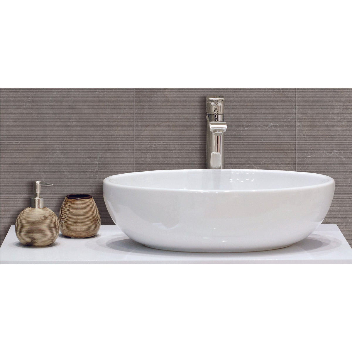 Daltile - Rhetoric - 8 in. x 24 in. Ceramic Wall Tile - Composition Grey Installed
