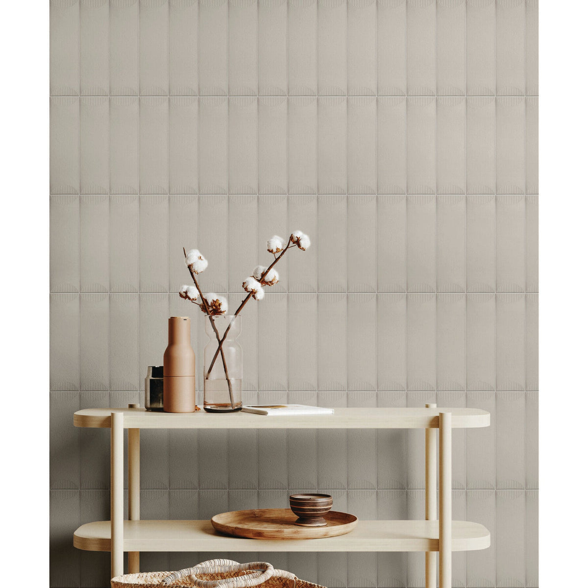 Daltile - Stencil 4 in. x 12 in. Ceramic Wall Tile - Half Moon Matte - Beige Installed
