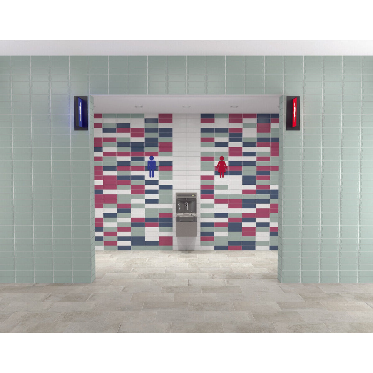 Daltile - Stencil 4 in. x 12 in. Ceramic Wall Tile - Half Moon Matte - Berry Installed