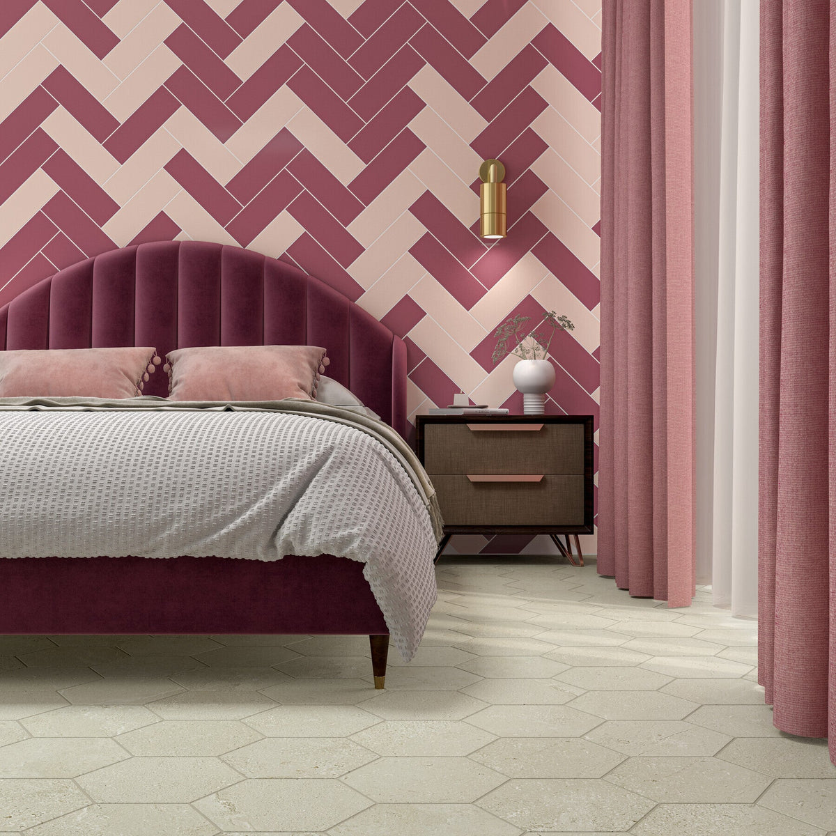 Daltile - Stencil 4 in. x 12 in. Porcelain Floor Tile - Blush Installed