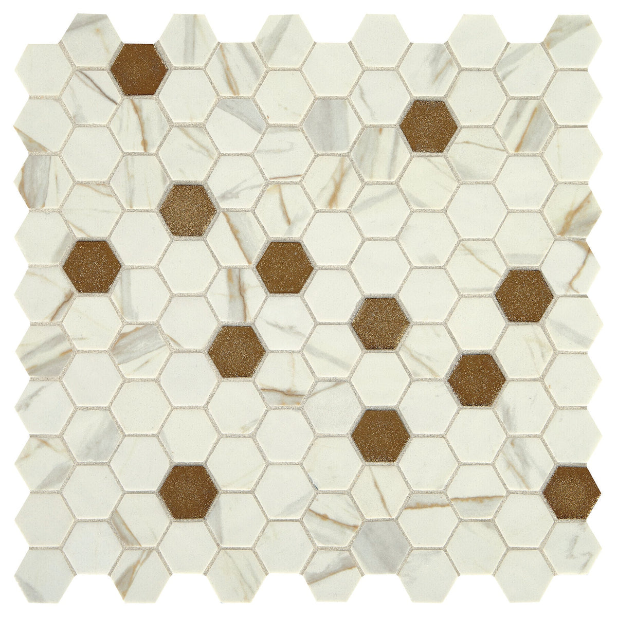Daltile Uptown Glass 1 in. x 1 in. Metallic Hex Glass Mosaic - Posh Chiffon