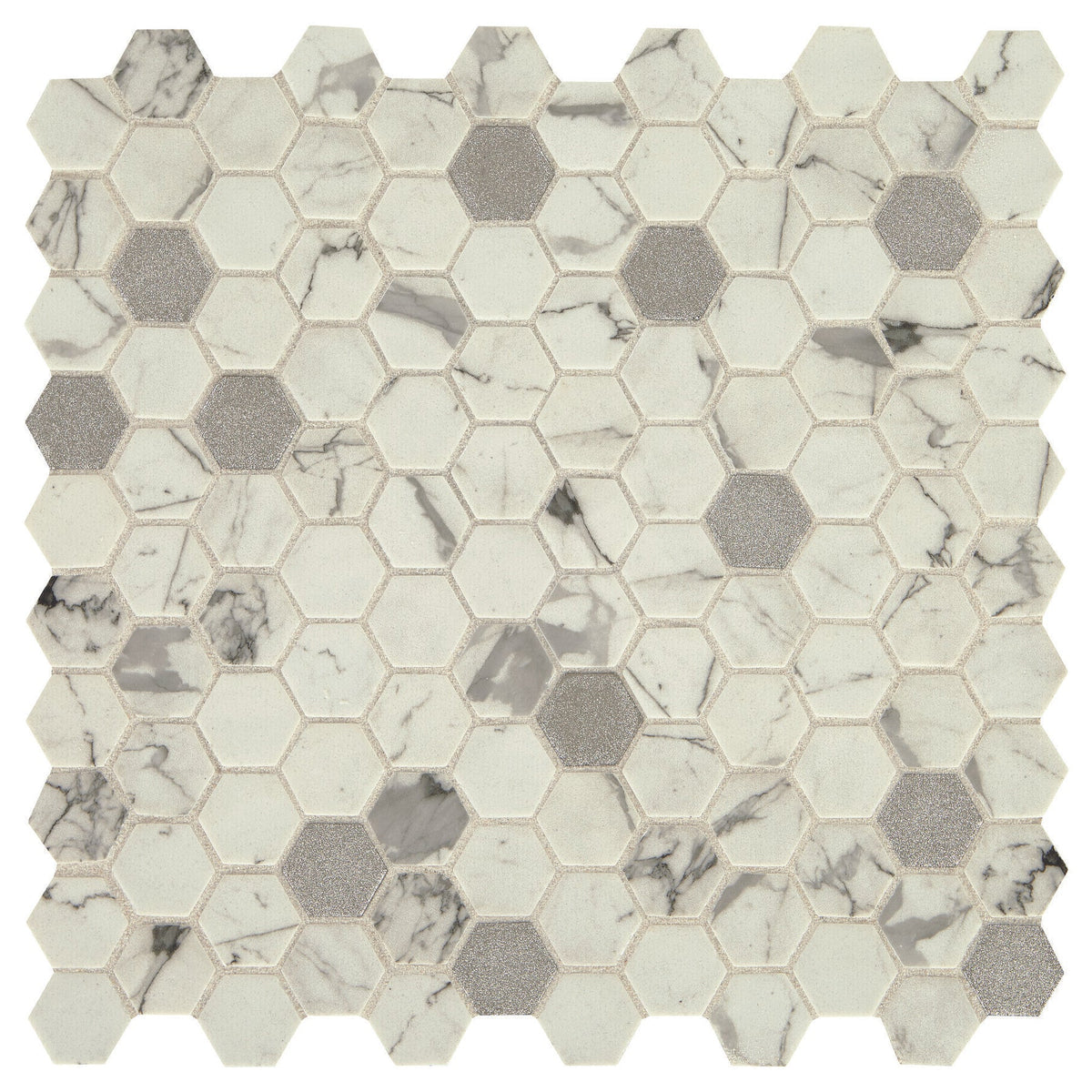 Daltile Uptown Glass 1 in. x 1 in. Metallic Hex Glass Mosaic - Posh Bubbly