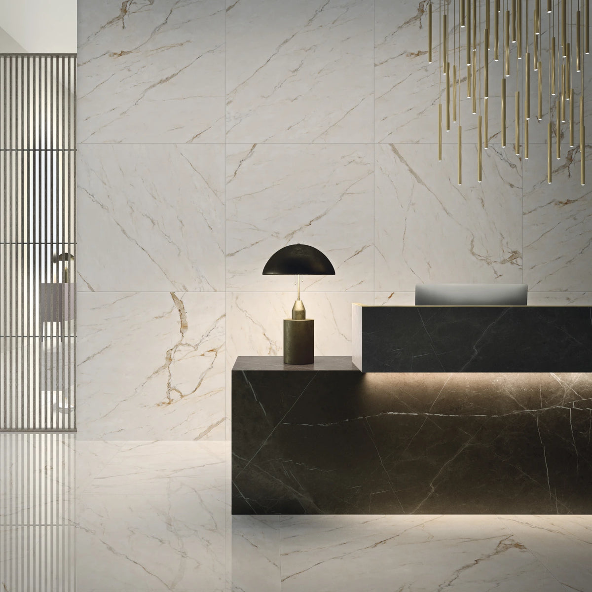 Bedrosians - Magnifica Nineteen Forty-Eight - 48&quot; x 48&quot; Glazed Porcelain Tile - Calacatta Oro Polished Installed