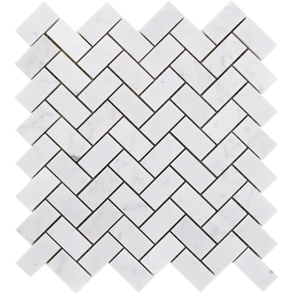 DW Tile & Stone - 1x2 Herringbone Bianco Gioia Marble Mosaic Tile - Polished