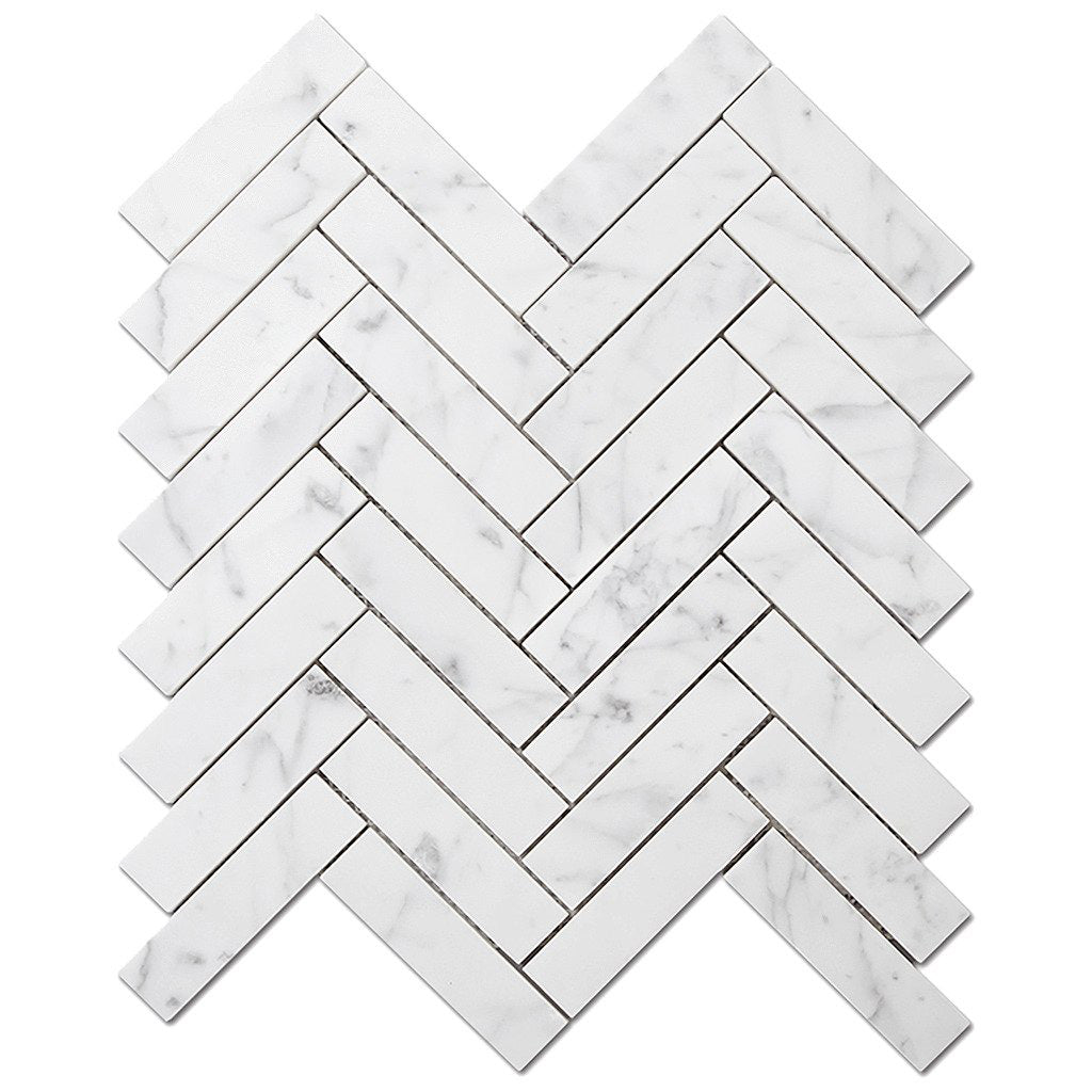 DW Tile &amp; Stone - 1x4 Herringbone Bianco Gioia Marble Mosaic Tile - Polished