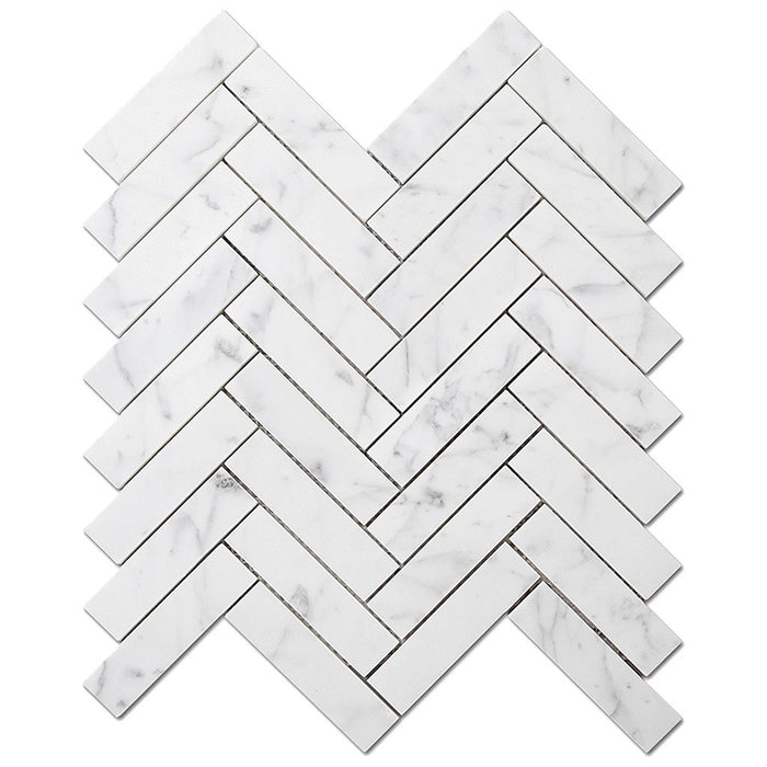 DW Tile & Stone - 1x4 Herringbone Bianco Gioia Marble Mosaic Tile - Polished