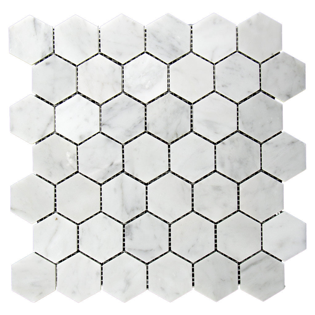 DW Tile &amp; Stone - 2&quot; Hexagon Bianco Gioia Marble Mosaic Tile - Polished