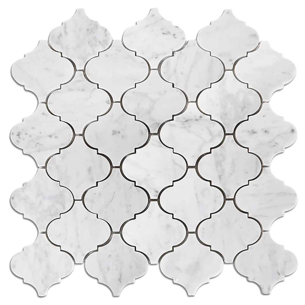 DW Tile &amp; Stone - Arabesque Bianco Gioia Marble Mosaic Tile - Polished
