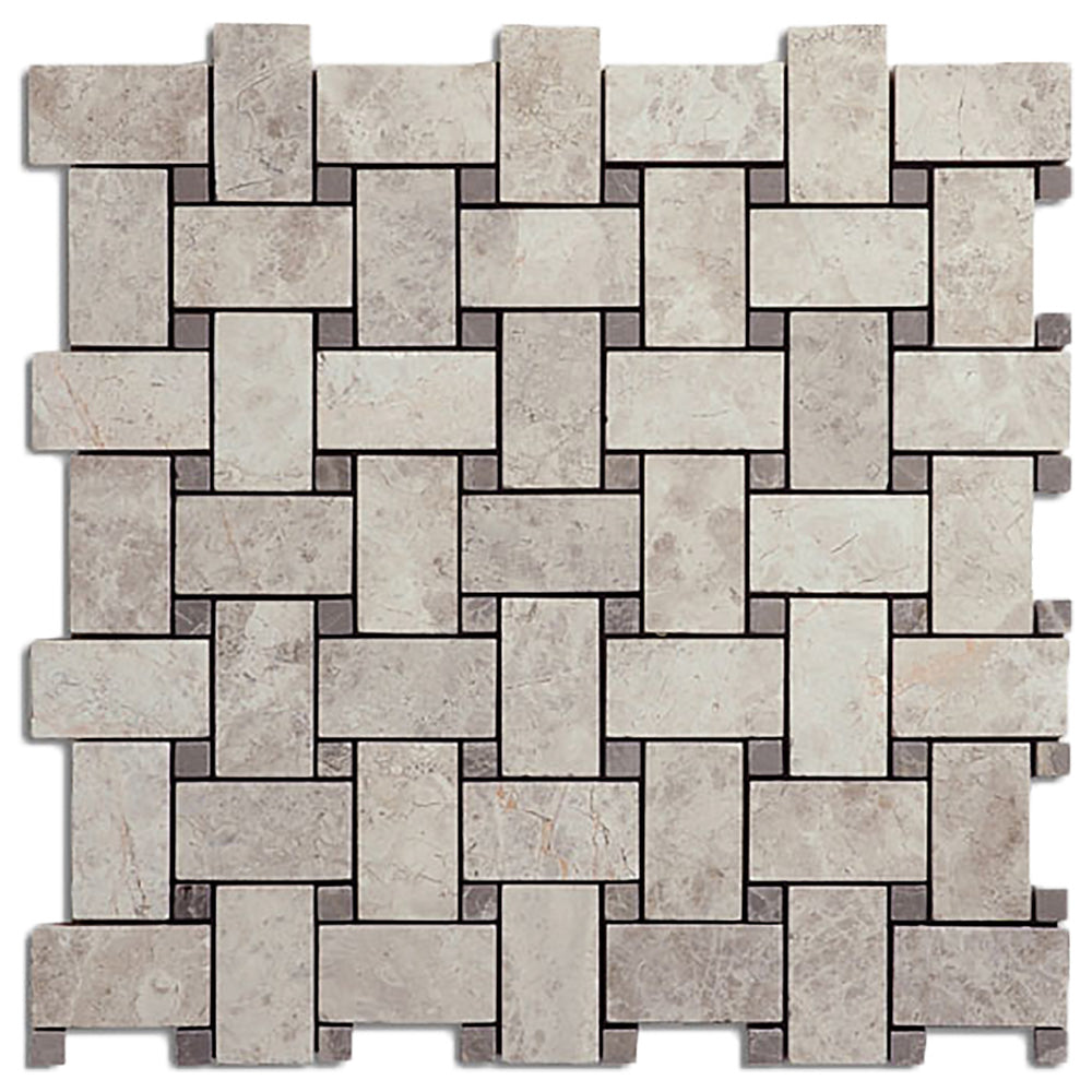 DW Tile &amp; Stone - Silver Shadow 1&quot; x 2&quot; Marble Basketweave Mosaic - Honed