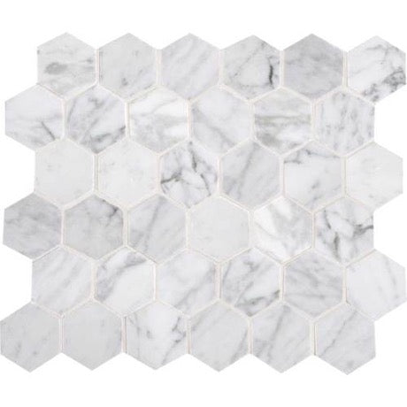 Daltile - Carrara White 2 in. Hexagon Mosaic - Polished