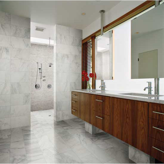 Daltile - Carrara White 18 in. x 18 in. - Honed Bathroom Scene