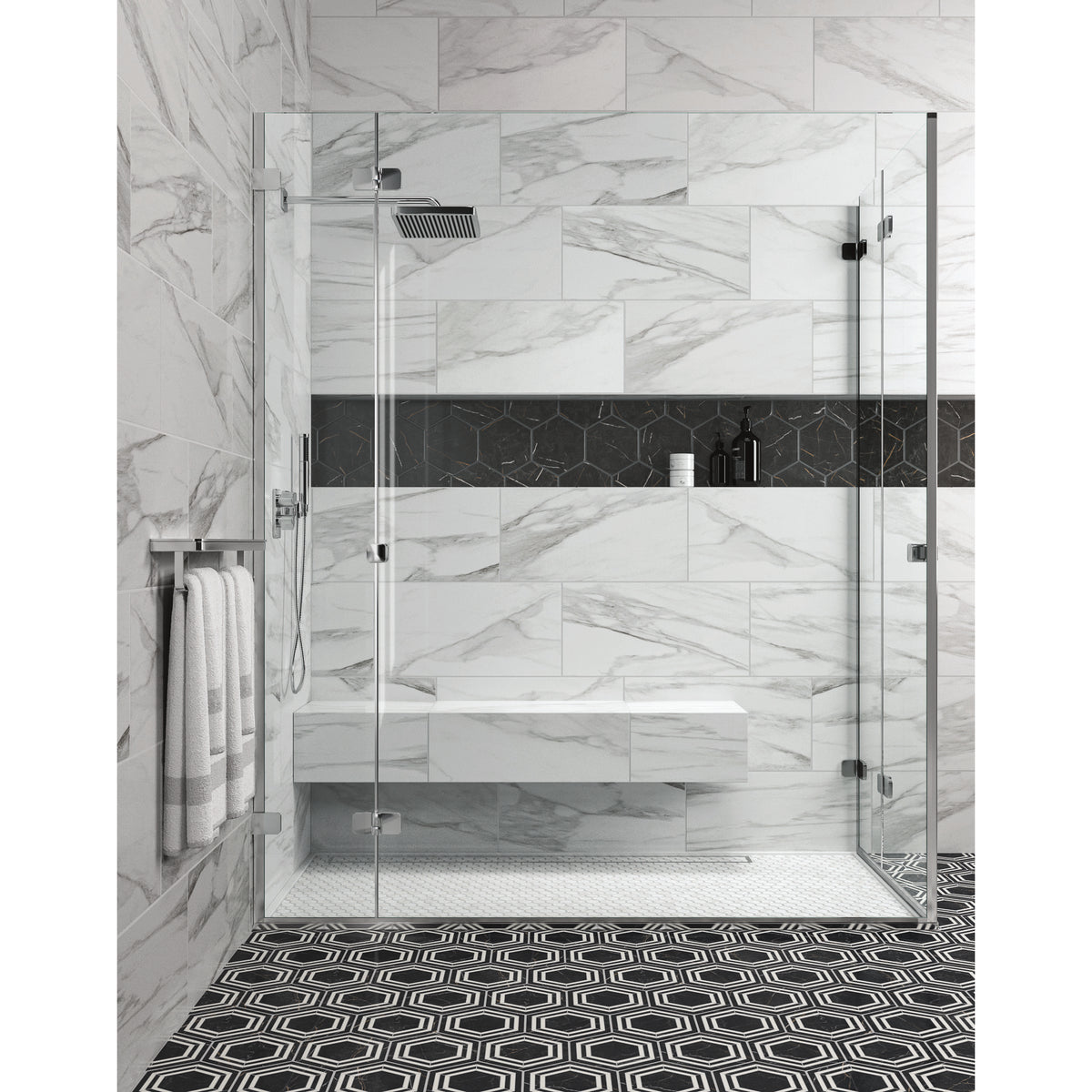 Daltile - Perpetuo - 12 in. x 24 in. Glazed Porcelain Floor Tile - Brilliant White Polished Room Scene