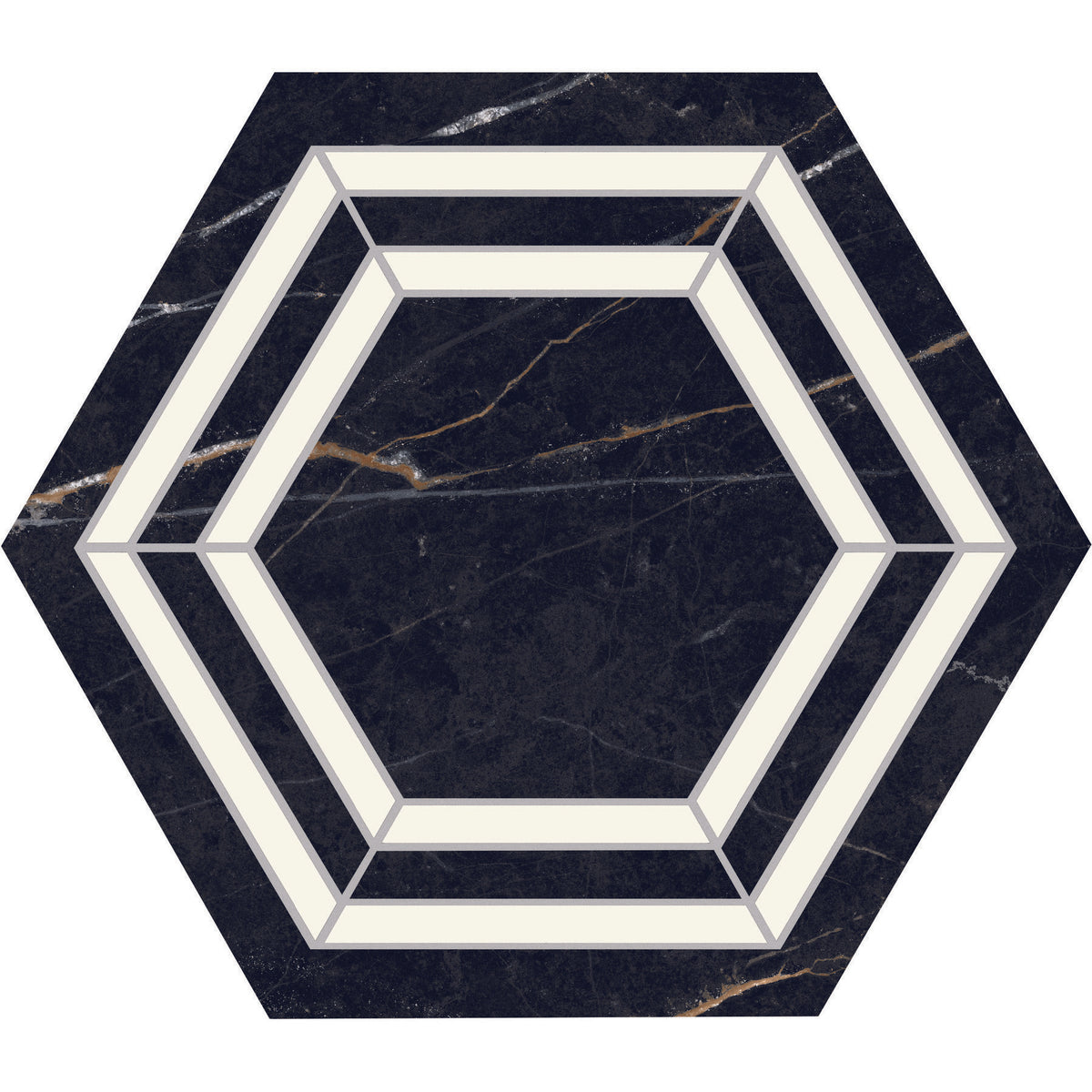 Daltile - Perpetuo - 8 in. Hexagon Glazed Porcelain Floor Tile Deco - Tuxedo Matte 3
