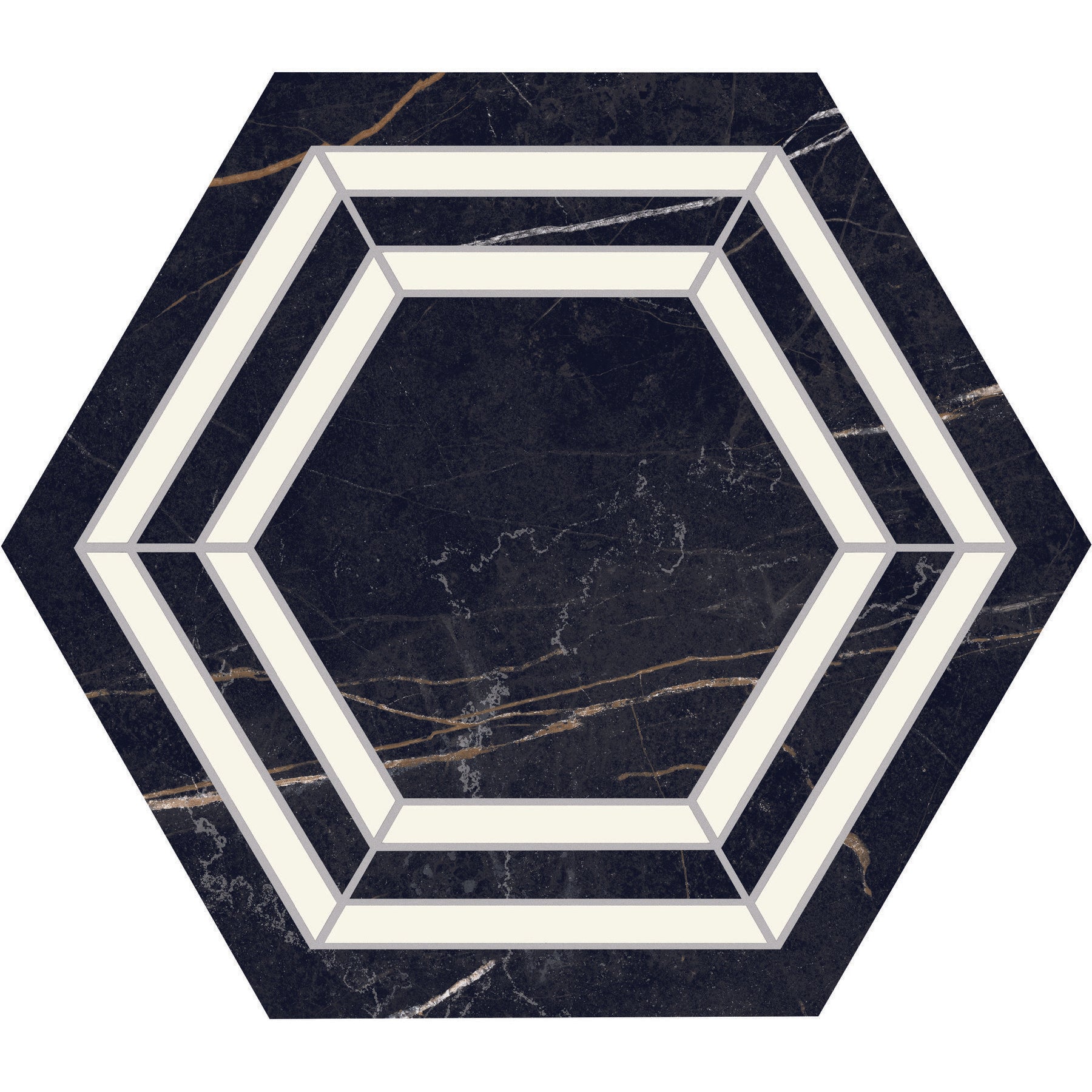 Daltile - Perpetuo - 8 in. Hexagon Glazed Porcelain Floor Tile Deco - Tuxedo Matte