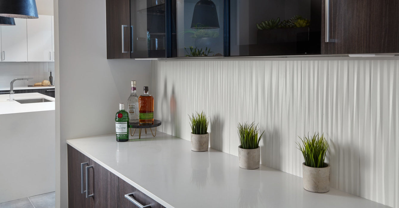 Arizona Tile - 3D Series - 12" x 22" Ceramic Tile - White Blade wall installation