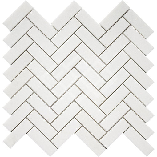 Enzo Tile - Thassos White Marble Mosaic Tile - 1" x 3" Herringbone