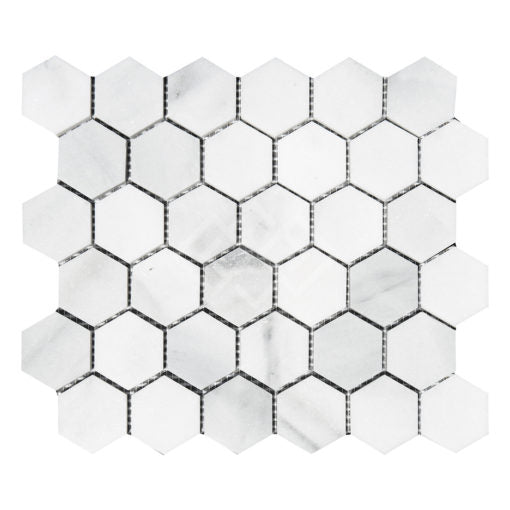 Enzo Tile - Massa Bianco Marble Mosaic Tile - 2" Hex Honed