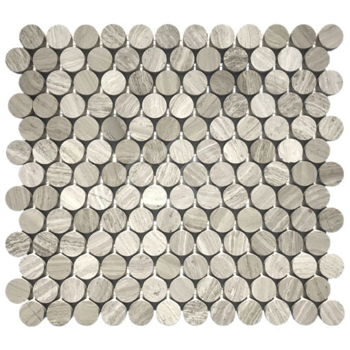 Enzo Tile - Wooden Gray Marble Mosaic Tile - Penny Round