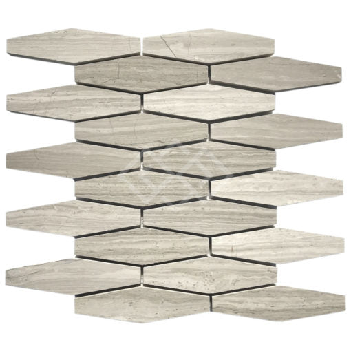 Enzo Tile - Wooden Gray Marble Mosaic Tile - Clipped Diamond