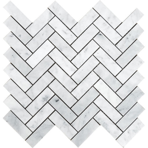 Enzo Tile - Carrara White Marble Mosaic Tile - Grande Herringbone