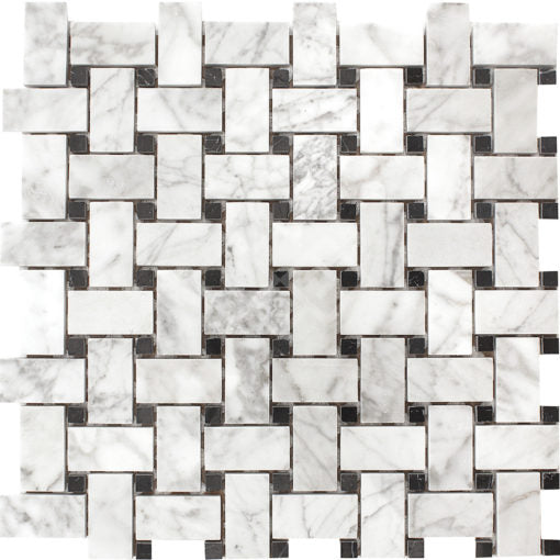 Enzo Tile - Carrara White With Nero Marquina Marble Mosaic Tile - Basketweave