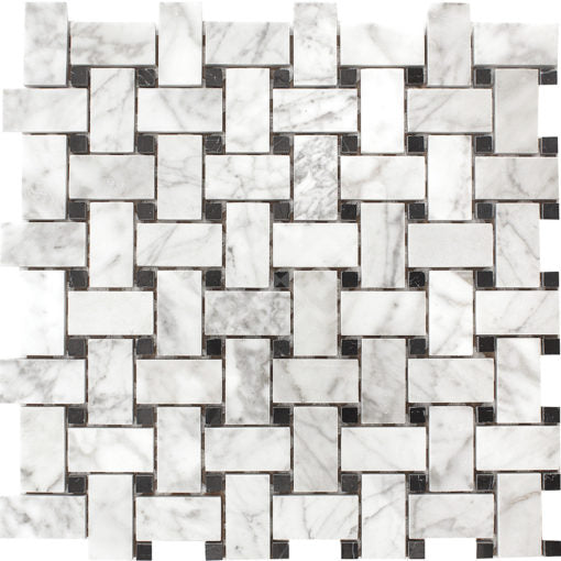 Enzo Tile - Carrara White With Nero Marquina Marble Mosaic Tile - Basketweave