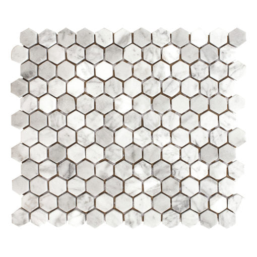 Enzo Tile - Carrara White Marble Mosaic Tile - 1&quot; Hex Tumbled
