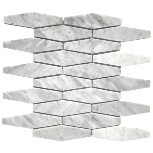 Enzo Tile - Carrara White Marble Mosaic Tile - Clipped Diamond
