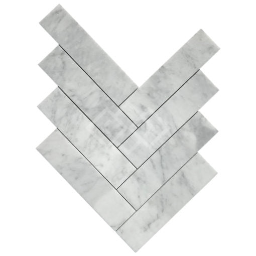 Enzo Tile - Carrara White Marble Mosaic Tile - Herringbone