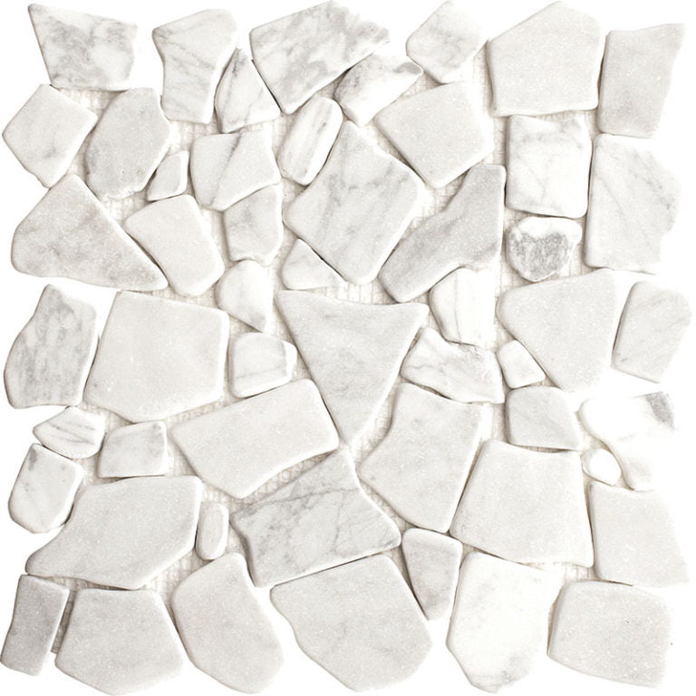 Enzo Tile - Tumbled Puzzle Mosaic - Carrara White