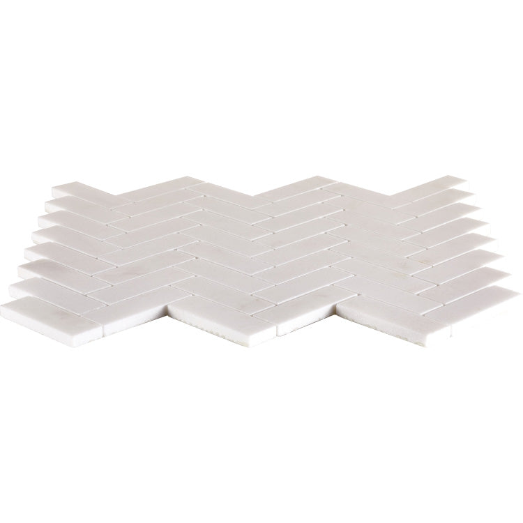 Elysium - Chevron Long Thassos 11 in. x 12.5 in. Marble MosaicElysium - Chevron Long Thassos 11 in. x 12.5 in. Marble Mosaic