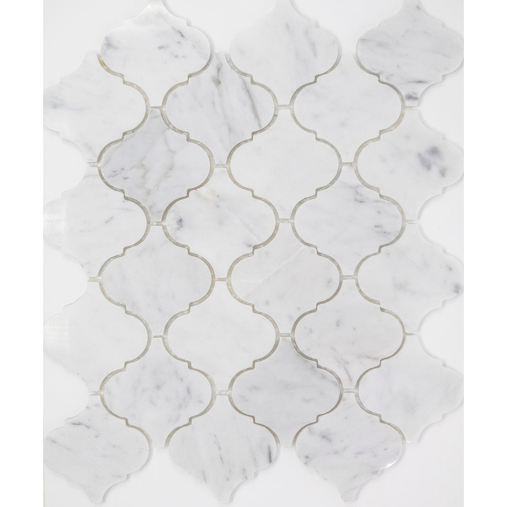 Elysium - Carrara Arabesque 10.5 in. x 12.5 in. Marble Mosaic