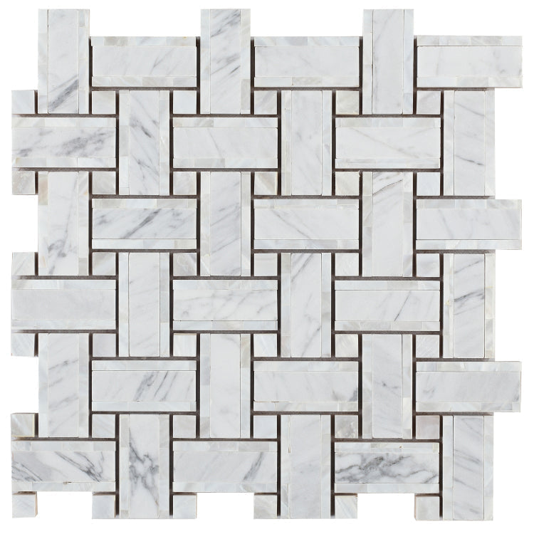 Elysium - Diana Cross Carrara 12.25 in. x 12.25 in. Marble Mosaic