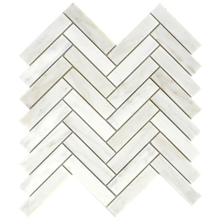 Elysium - Herringbone Calacatta Gold 11.25 in. x 11.25 in. Marble Mosaic