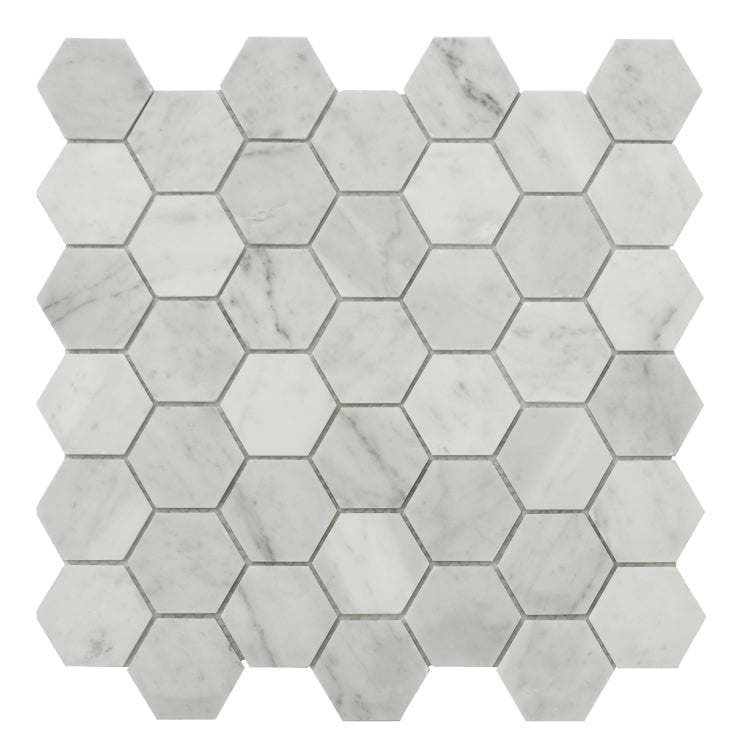 Elysium - Hexagon Carrara 2x2 Polished 11.75 in. x 11.75 in. Marble Mosaic